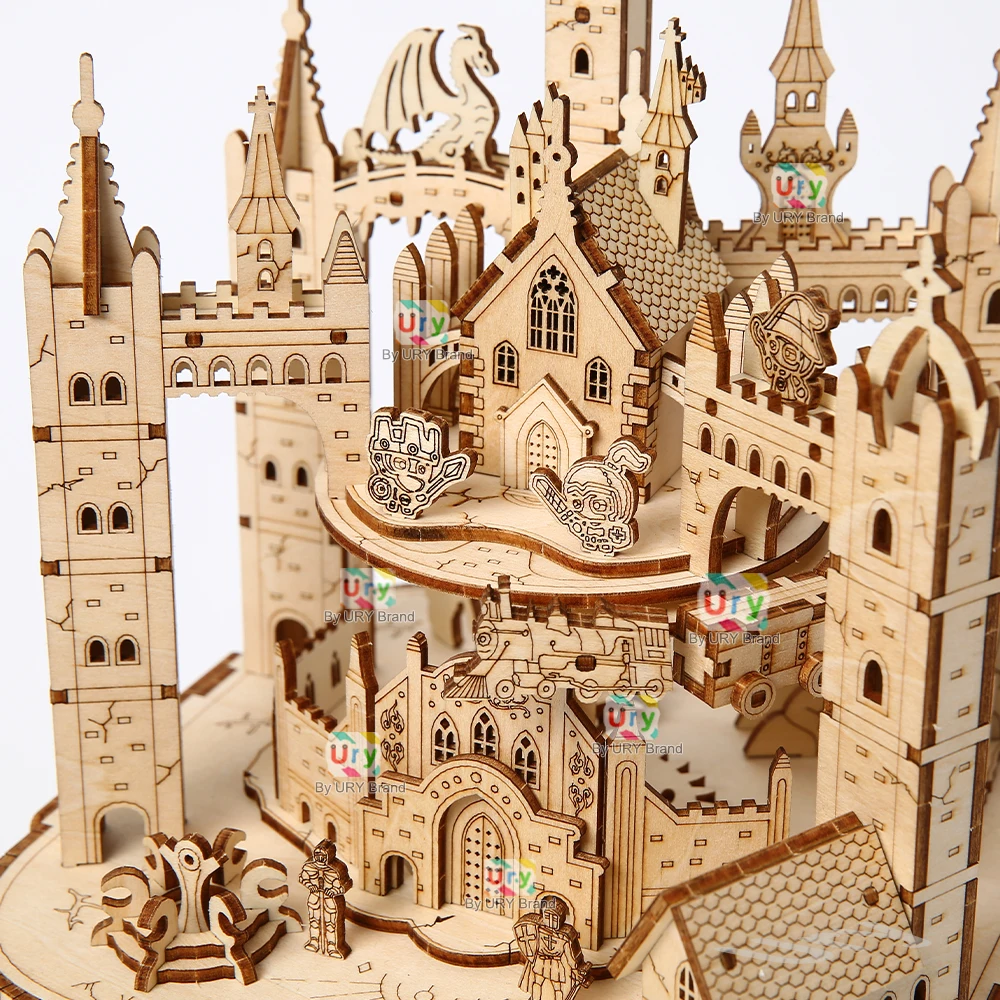 DIY 3D Wooden Musical Carousel Train Castle Model Kit 5
