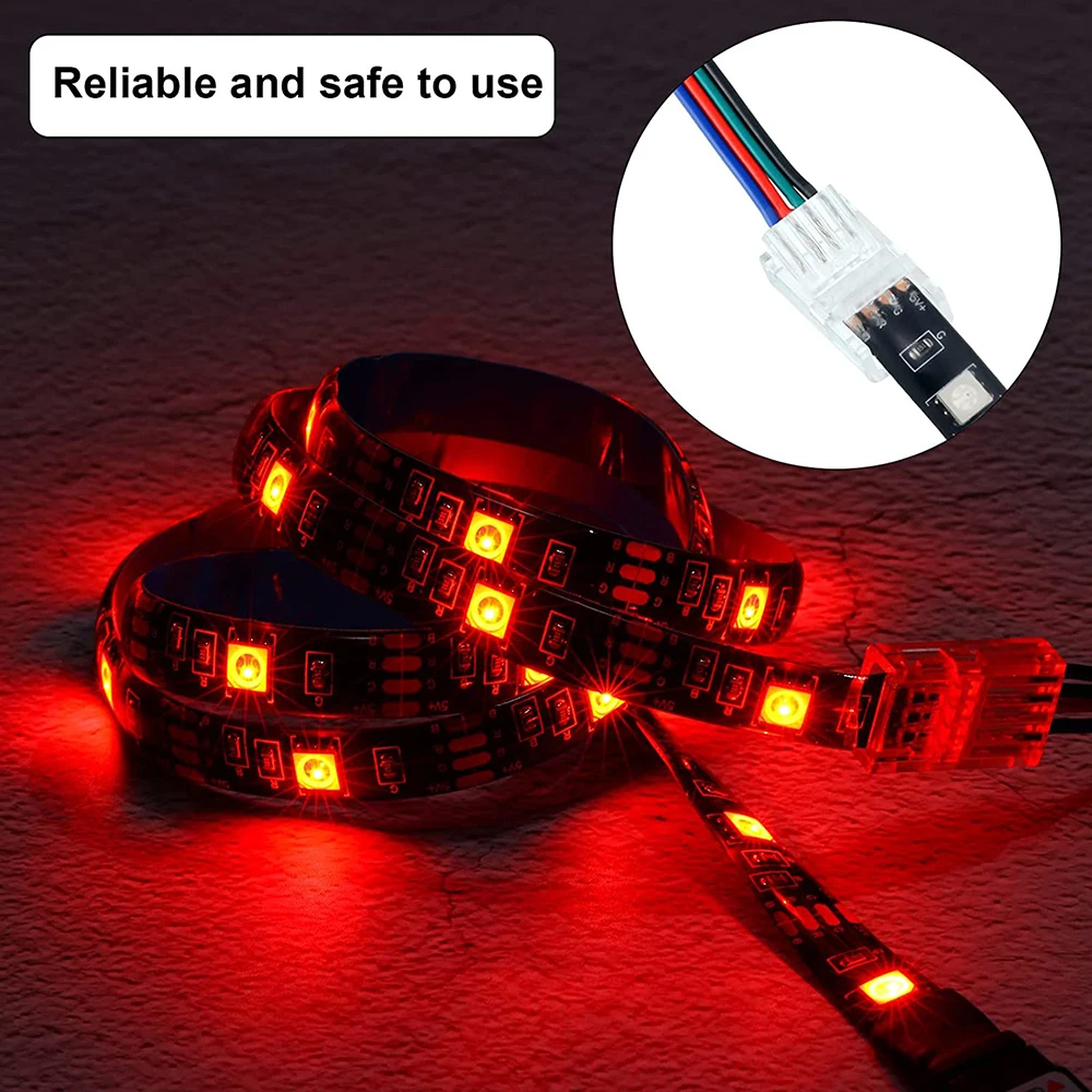 10pcs 4 Pin LED Connector 10mm RGB LED Strip to Wire Connector with 5M RGB Connection Cable 22 AWG for 5050 RGB LED Strip