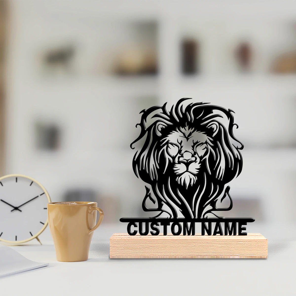 A customized countryside item Lion Modern Iron and Wood Base Interior Decoration Wooden base gift for loved ones, perfect for b