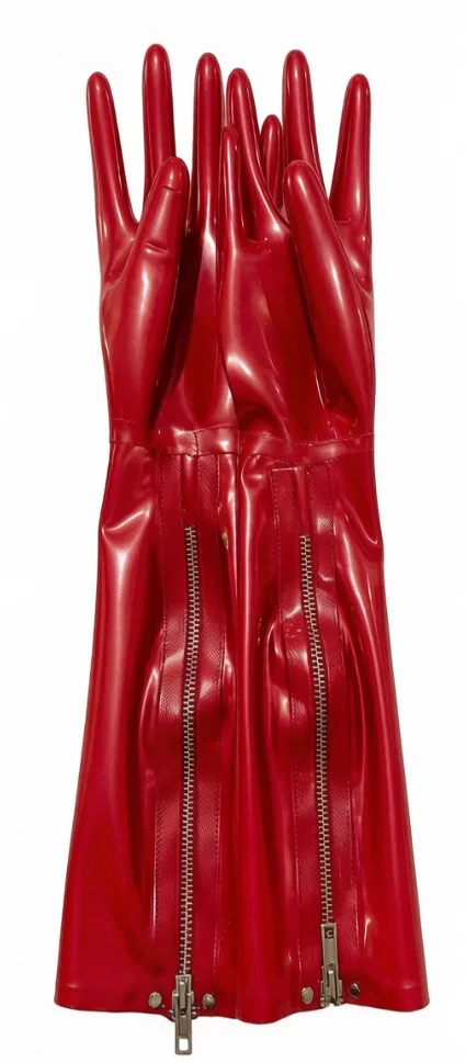 

Stretch Red Rubber Long Gloves Back Zipper Closure Fashion Evening Dress Matching Hand Accessory