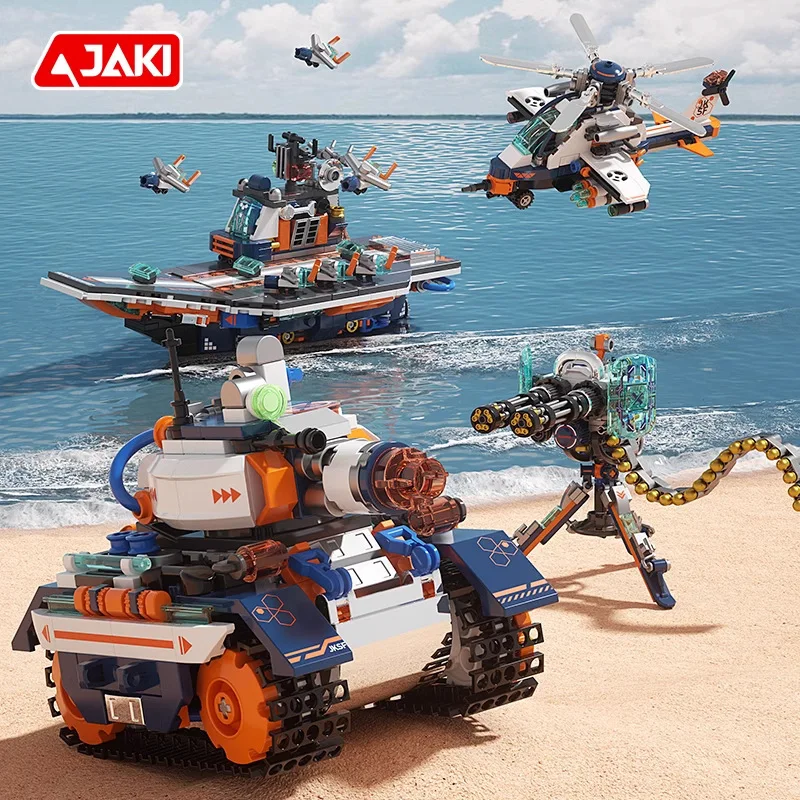 

JAKI Military Series Building Blocks Model Kit Helicopter Cruiser Super Laser Heavy Machine Gun Assembly Toys Boy Birthday Gift
