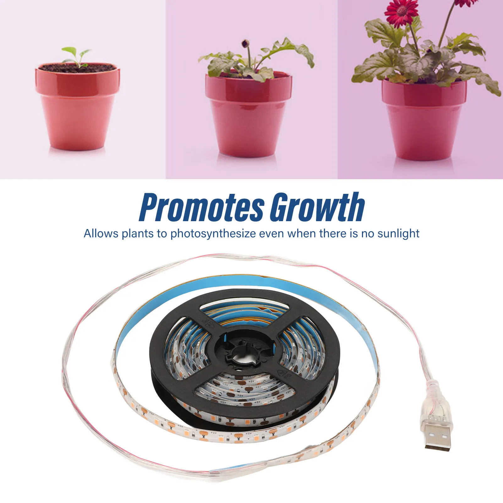 شريط إضاءة لنمو النبات 5 فولت مقاوم للماء USB مصباح نمو النبات قابل للقص بطيف كامل موفر للطاقة آمن للاستخدام المائي بنفسك