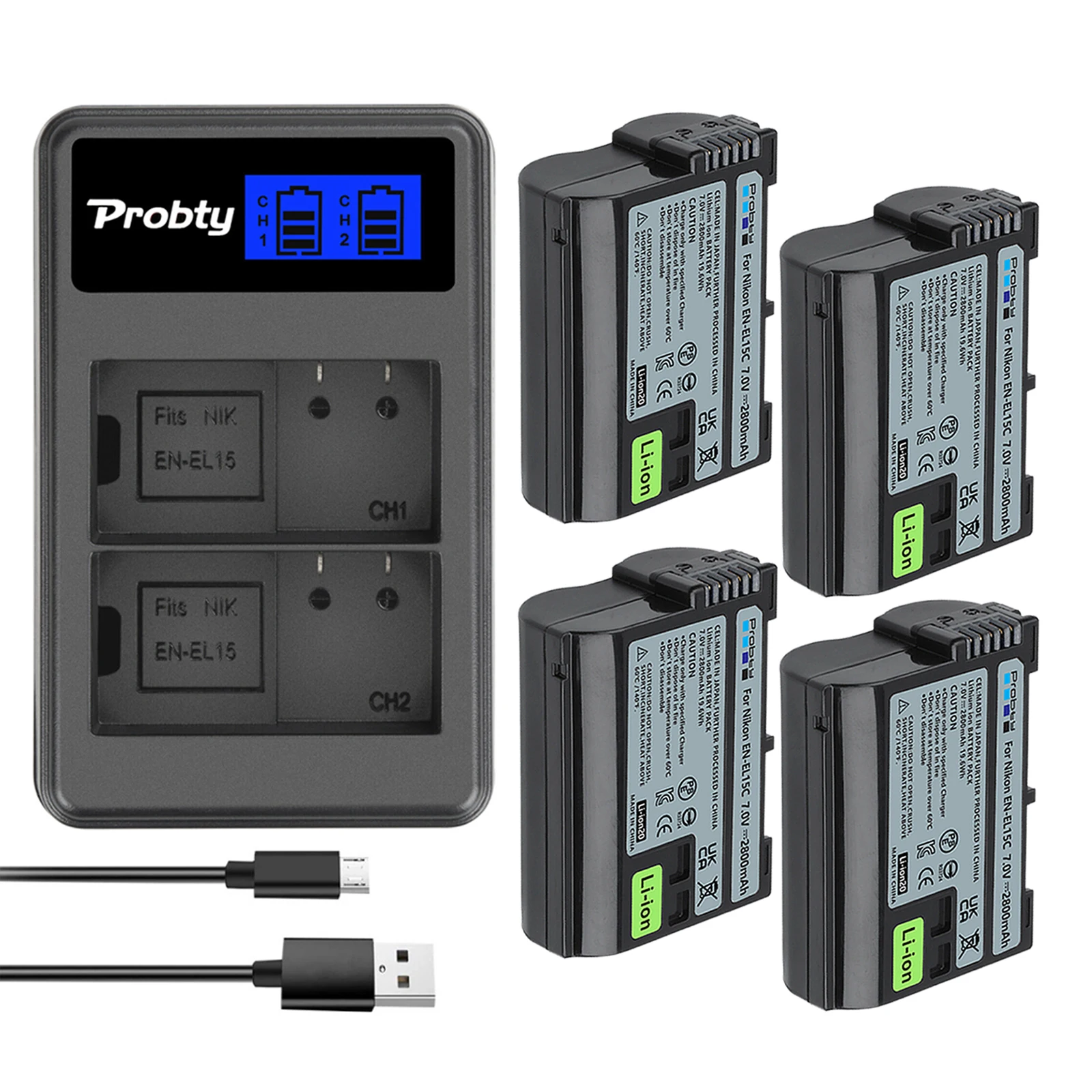 2800mAh EN-EL15C EN EL15 Battery+LCD Dual USB Charger for Nikon Z5, Z6, Z6 II, Z7, Z7II D600 D610 D600E D800 D800E D810