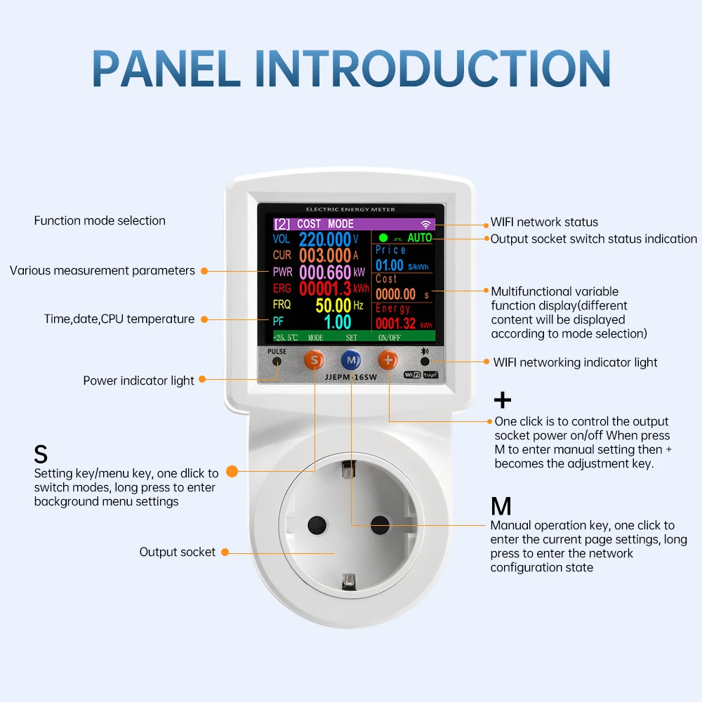 AC 220V Tuya Smart Life WiFi Socket Remote Control Over-Voltage And Over-Current Protection Voltage Current Power Meter