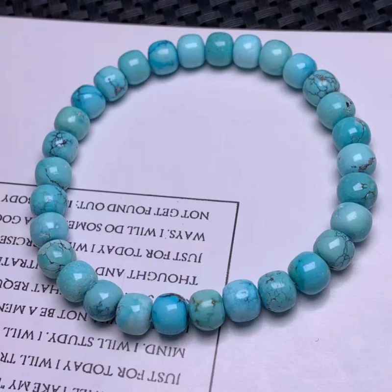 Natural Raw Ore Turquoise Bracelet round Beads Old Type Men's and Women's Rosary Bracelets 108 Bead Accessories Crafts High Porc