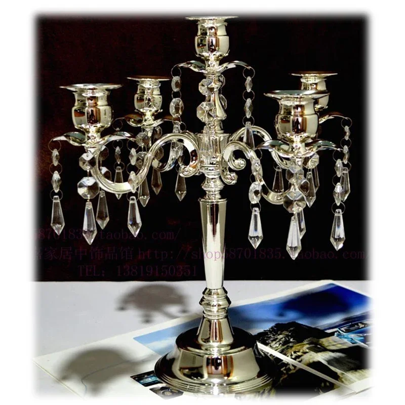 Creative Silver 5 Arm Candlestick Metal Glass Crystal Candle Holder Romantic Valentine's Day Candlelight Dinner Home Decor FC316