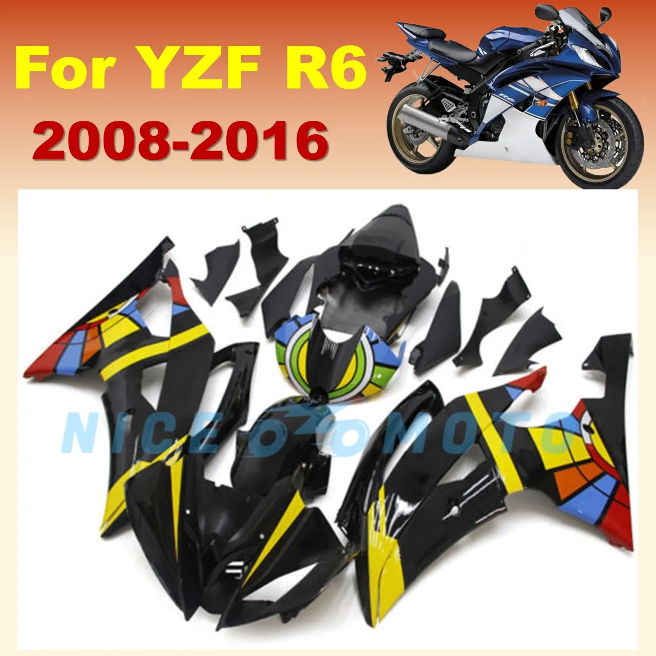 Cartoon stickers bodys Fit for YAMAHA YZFR6 2008-2016 Yzfr6 08 09 10 11 12 13 14 15 16 ABS Plastic Motorcycle Fairing