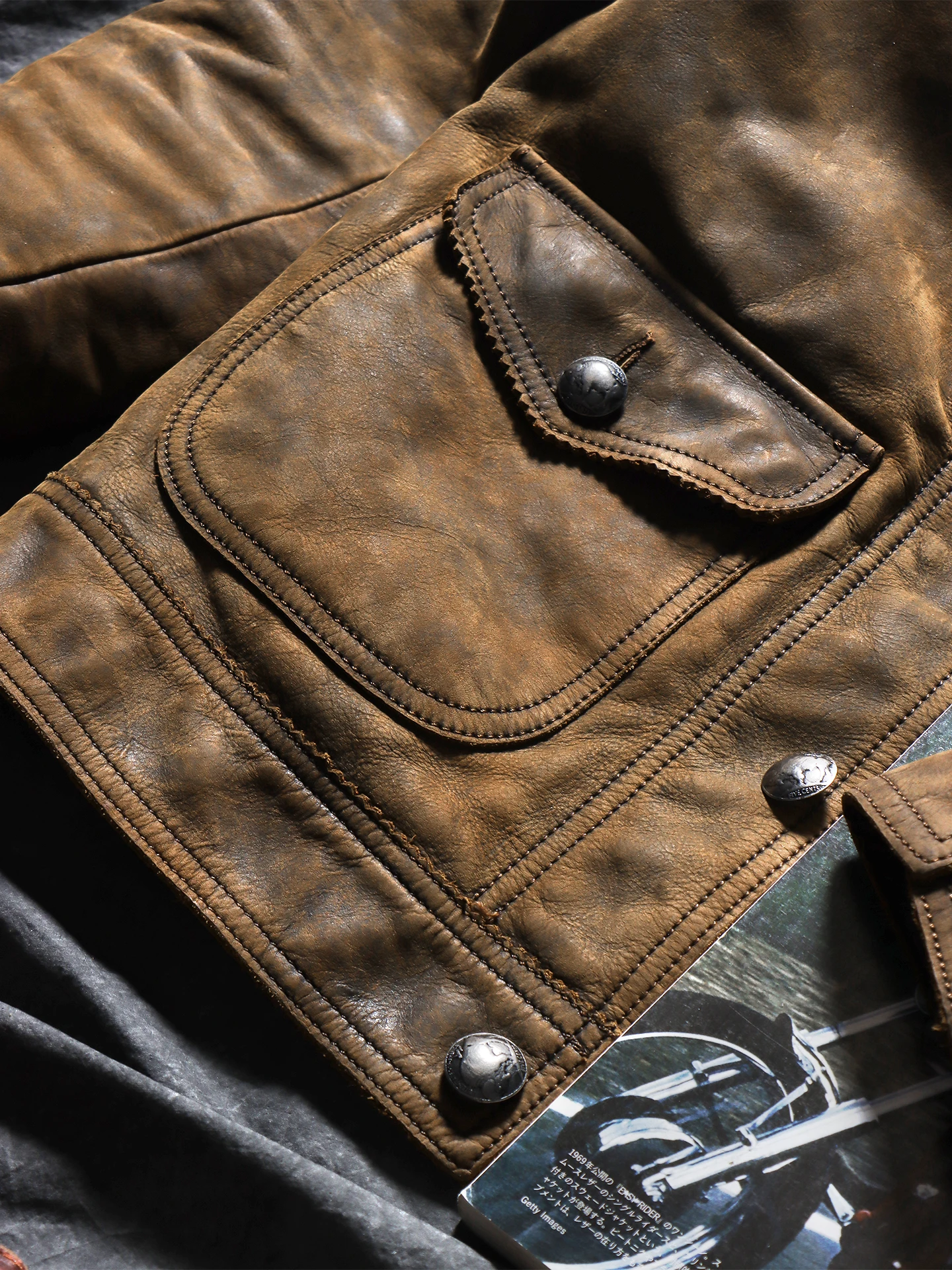 Tailor Brando Italian Uncoated Water-Based Distressed Cowhide Men's R*L Farmer's Genuine Leather Jacket