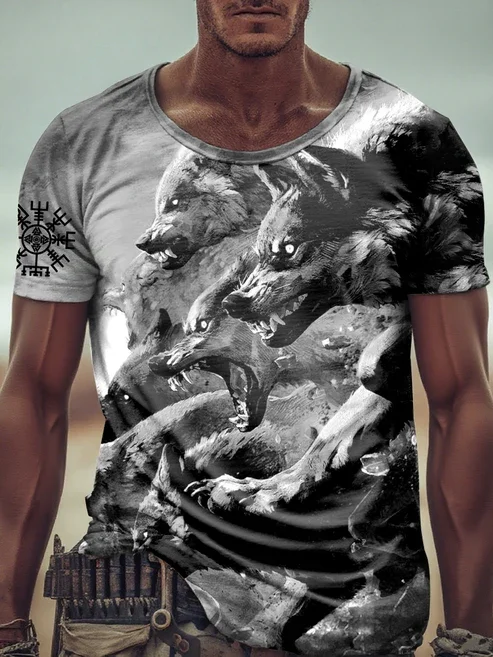 2027 Summer New Style Men's Vintage Viking Style 3D Printed Outdoor Sports Breathable Quick-Drying T-Shirt Family Couple Version