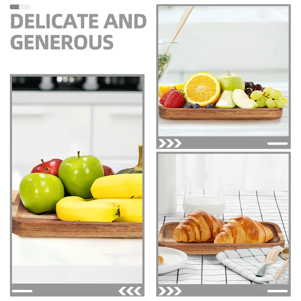 

2pcs Wooden Serving Tray Rectangular Food Fruit Snack Tea Tray For Home Kitchen Restaurant Bread Dessert Party Holder Rustic
