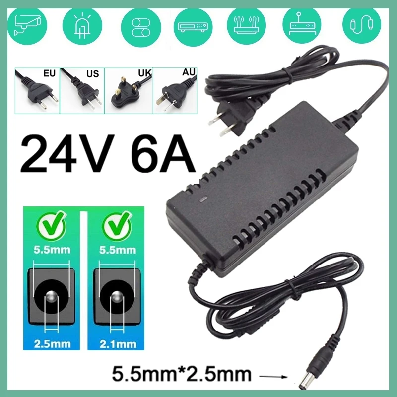 

24Volt Universal AC 110V 220V to DC 24V 6A Adapter Power Supply Converter Charger Switch LED Strips Light CCTV Router E3