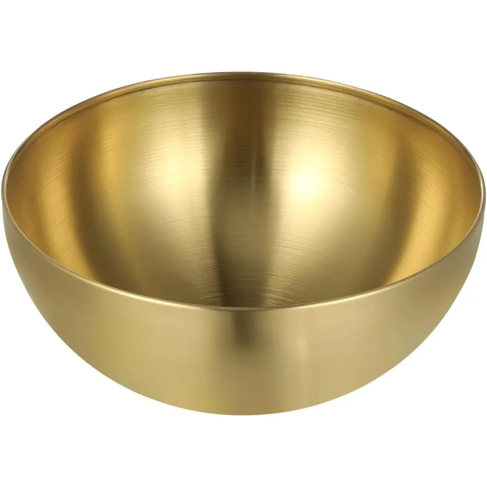 Ensaladera dorada de acero inoxidable coreano, olla para huevos al vapor, aderezo para ensalada de Metal, tazón para mezclar fideos Udon, apto para lavavajillas, 1 Uds.