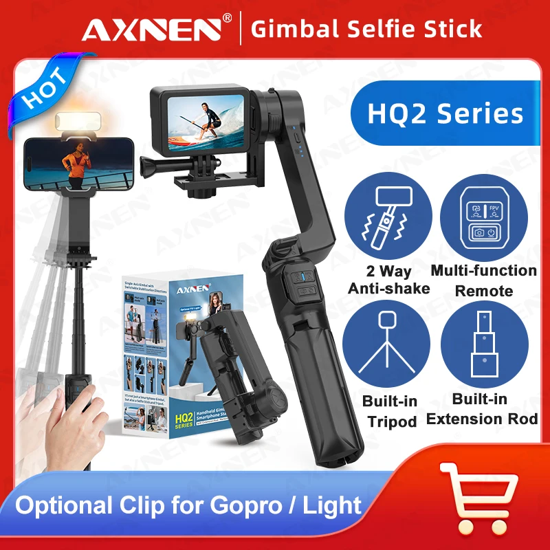 AXNEN-estabilizador de teléfono móvil serie HQ2, cardán de mano para teléfono inteligente, Cámara de Acción Gopro, varilla de extensión, palo de Selfie, trípode