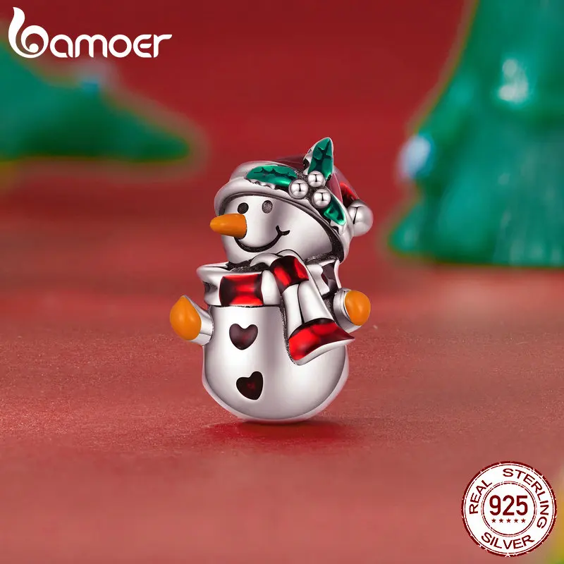 Bamoer Original 925 Sterling Silver Christmas Charms Bear Snowman Pendant Fit Original Bracelet Necklace Women Gift Fine Jewelry