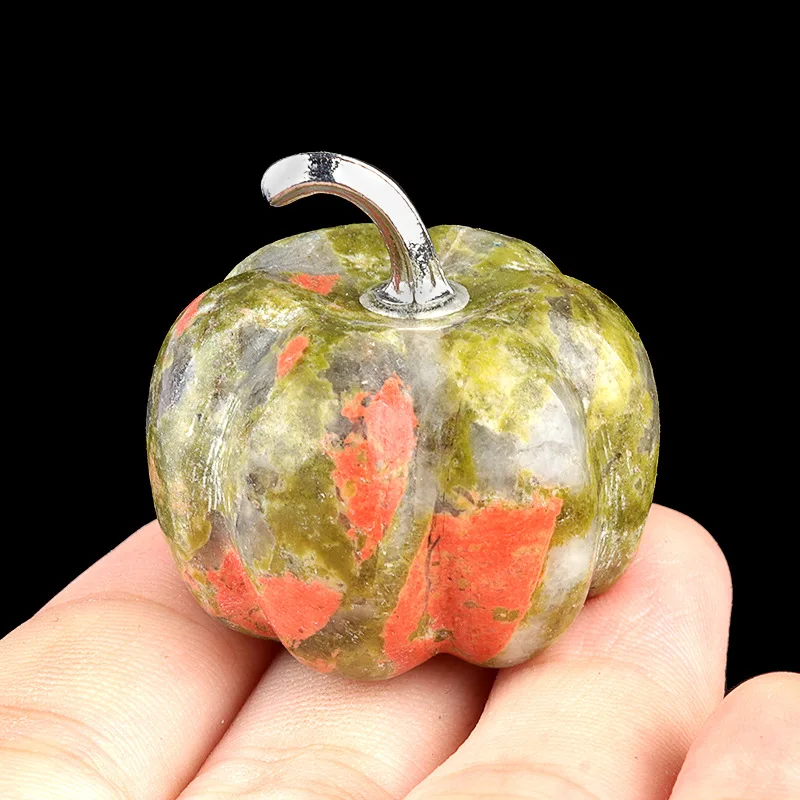 1PC 22-30MM Natural Healing Crystals Stone Pumpkin Statue Crafts Gemstone Figurine Room Decorations Halloween Ornament Gifts