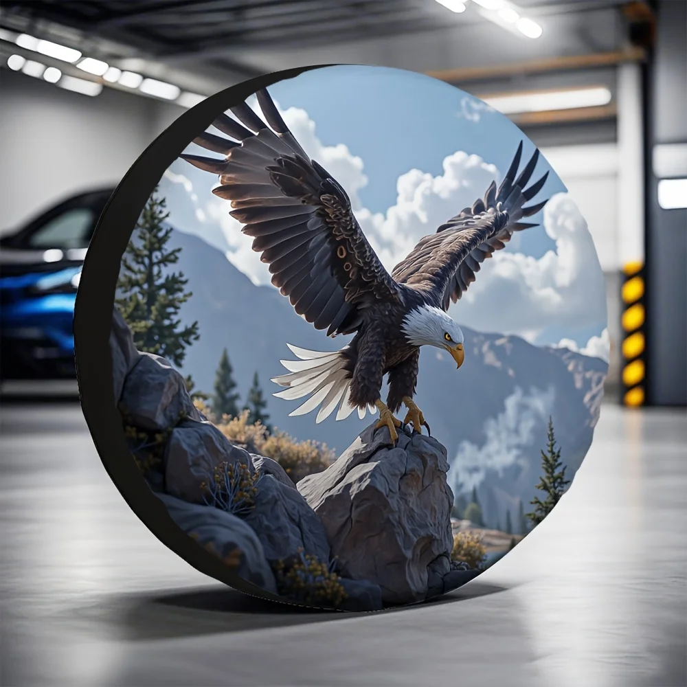 

Majestic Bald Eagle Landing on Rock Mountain Scenery Чехол для запасного колеса Прочная полиэстеровая защита колеса