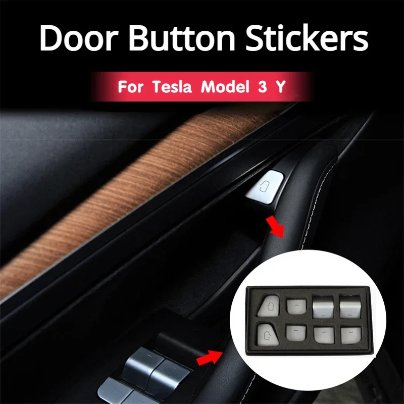 For Tesla Model 3 Y Window Switch Sticker 11pcs Door Handle Open Lift Button Cover Trim Panel Electroplated ABS Plastic 2021-23