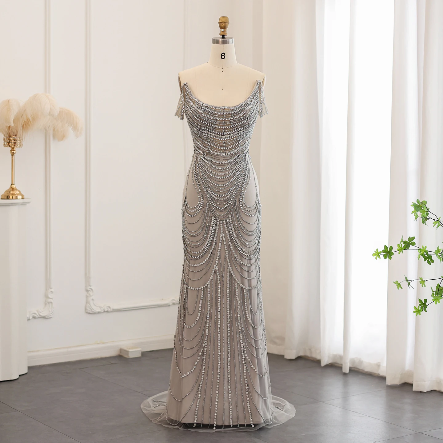 Sharon Said Luxury Crystal Silver Gray Mermaid Dubai Evening Dress Wedding Party Long Prom Graduation Gown 2025 SS403 Customized image 5