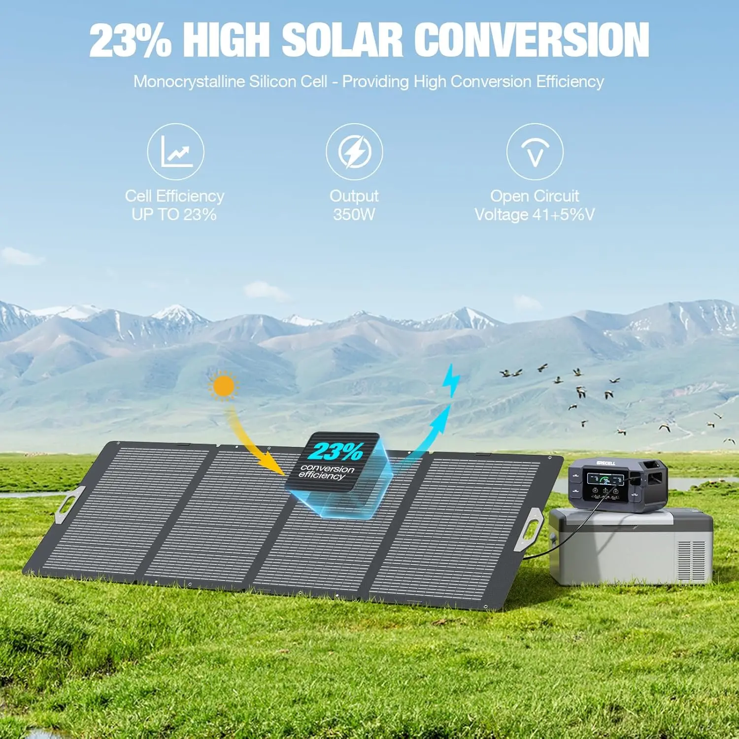 GRECELL 350 W tragbares Solarpanel für Kraftwerksgenerator, faltbares Solarpanel, 37,4 V hocheffizientes Solarladegerät 350 W Po