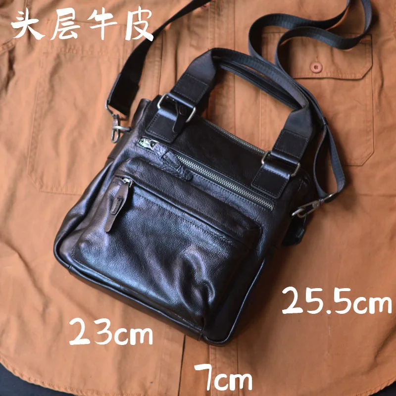 AETOO  Casual street trend casual leather crossbody bag vertical male bao-top layer cowhide shoulder bag portable storage bag