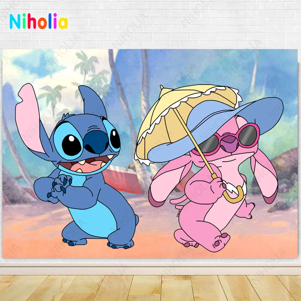 Lilo & Stitch latar belakang untuk anak-anak, pesta ulang tahun, fotografi, latar belakang, dekorasi kartun, properti Studio bayi, Banner, properti mandi