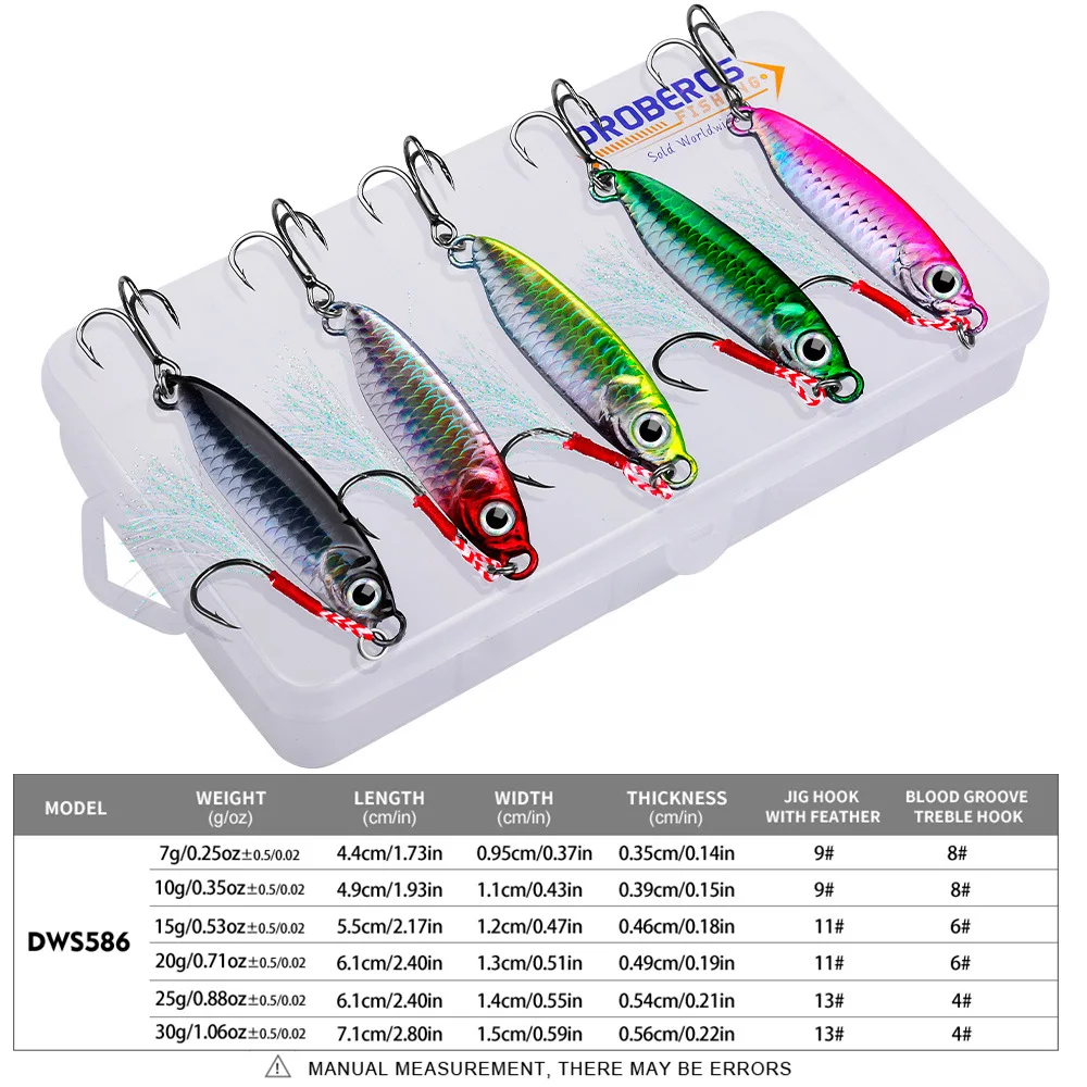5Pcs Metal Vib Lure Kit Cast Jig Spoon 7/10/15/20/30g Shore Casting Jigging Fish Sea Bass Fishing Lure Artificial Bait Tackle image 2