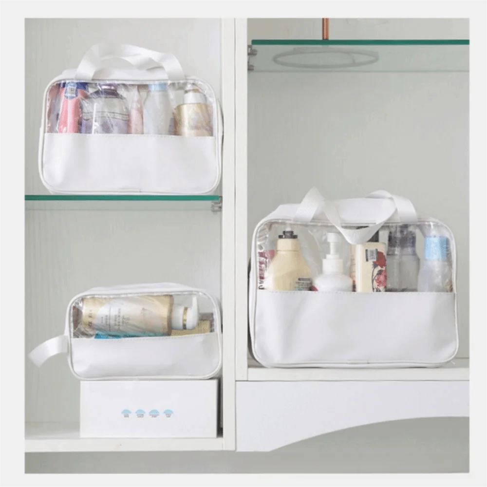 Tas Kosmetik Transparan dengan Pegangan dan Penutup Ritsleting untuk Wanita, Tas Perlengkapan Mandi Tahan Air Kapasitas Besar, Organizer Produk Perawatan Kulit