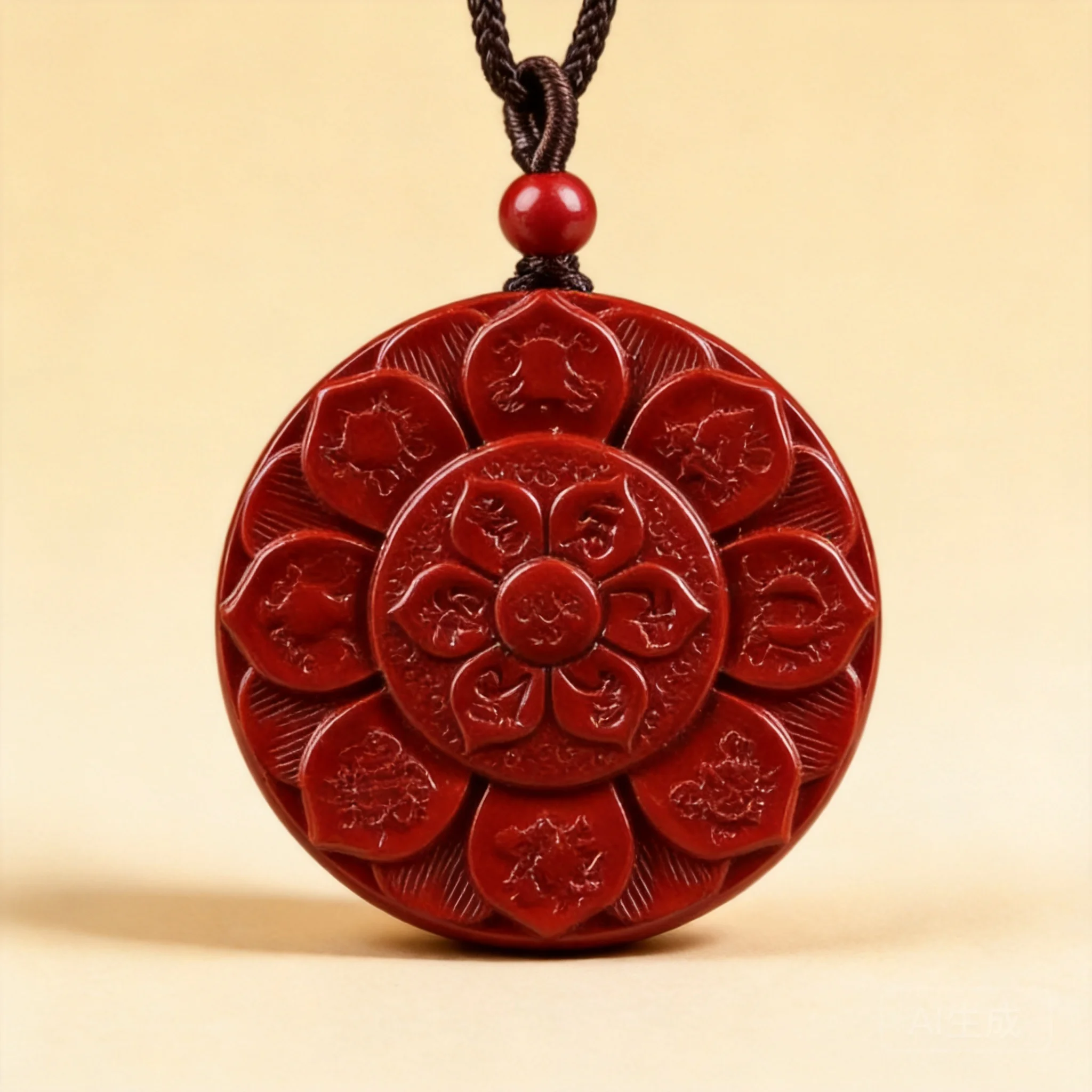 Traditional Chinese Style Natural Purple Gold Cinnabar Carved Lotus Pendant Lucky Blessing Wealth Attracting Necklace For Men