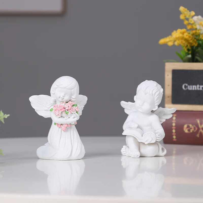 Cute Angel Ornaments Desktop Small Decorative Sculpture Resin Figure Ornaments Retro Flower Fairy Home Garden Pot Decoration