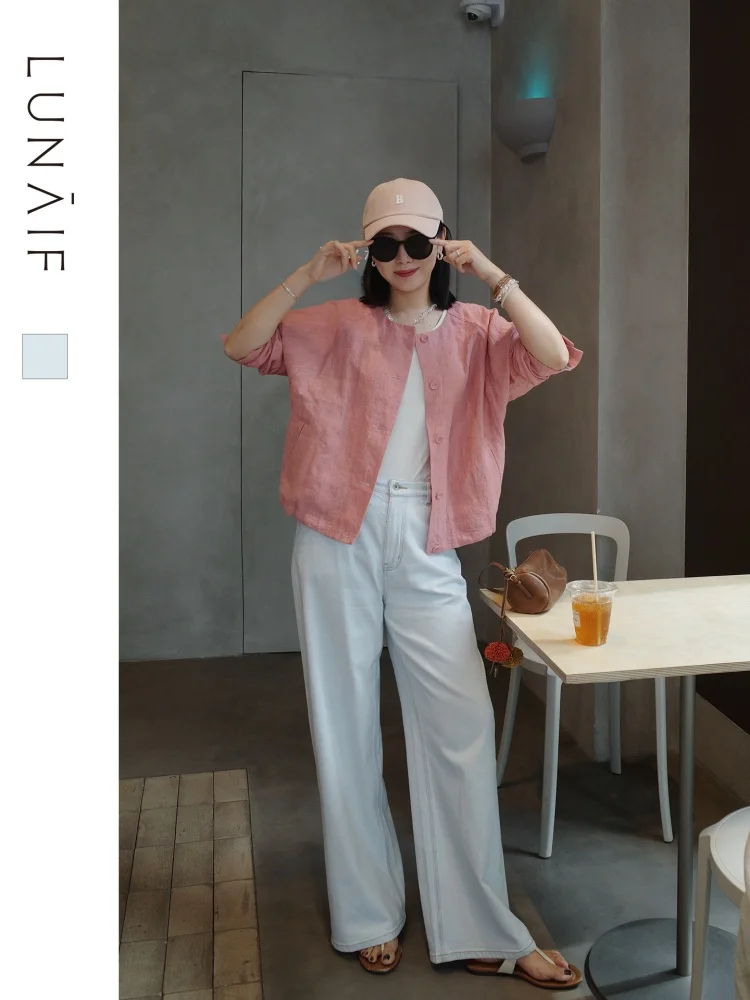 

Джинсы LUNAIF с высокой талией и широкими штанинами, комфортные, свободного кроя, с эффектом похудения, устойчивые к сминанию, для фигуры типа «груша», цвет «соленый лед»