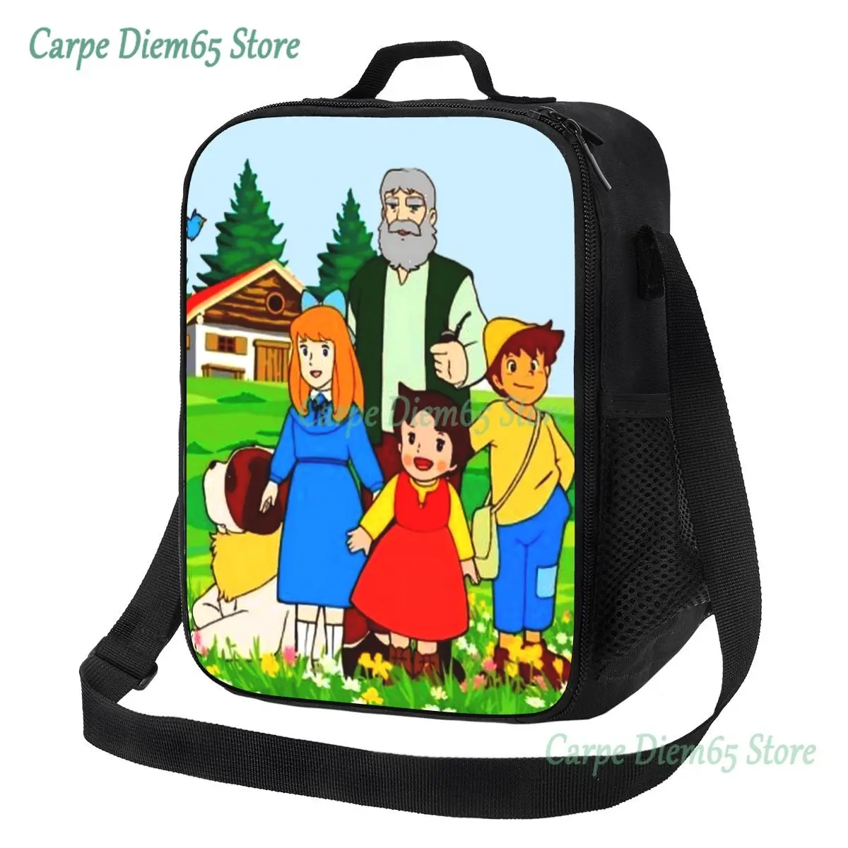 

Custom Heidi Peter And Grandpa Family Lunch Bag Men Women Cooler Thermal Insulated Lunch Boxes for Kids School Children