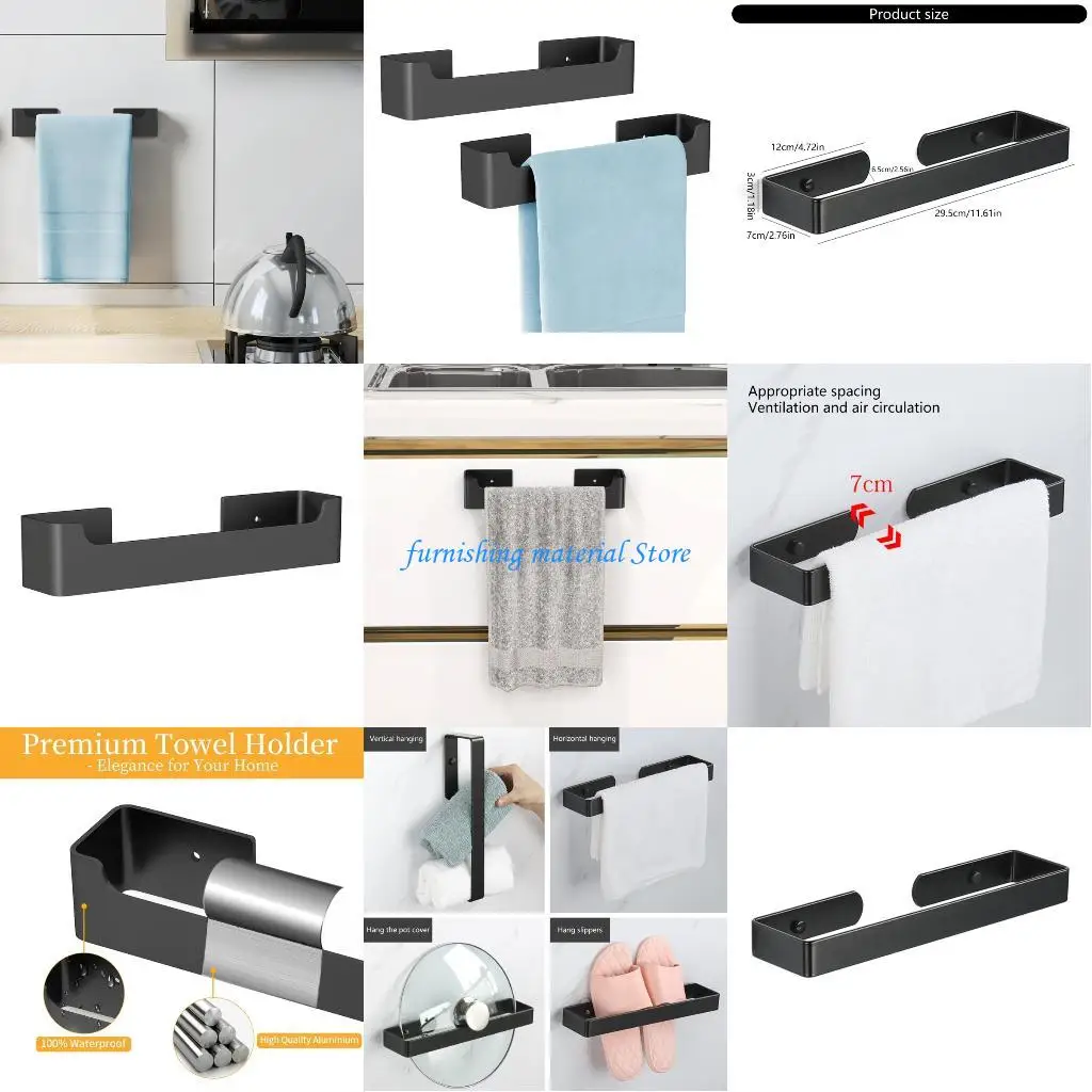 

Y5GD Adhesive Back Towel Holders 12 Inch Space Aluminum Towel Rack Simple Installation