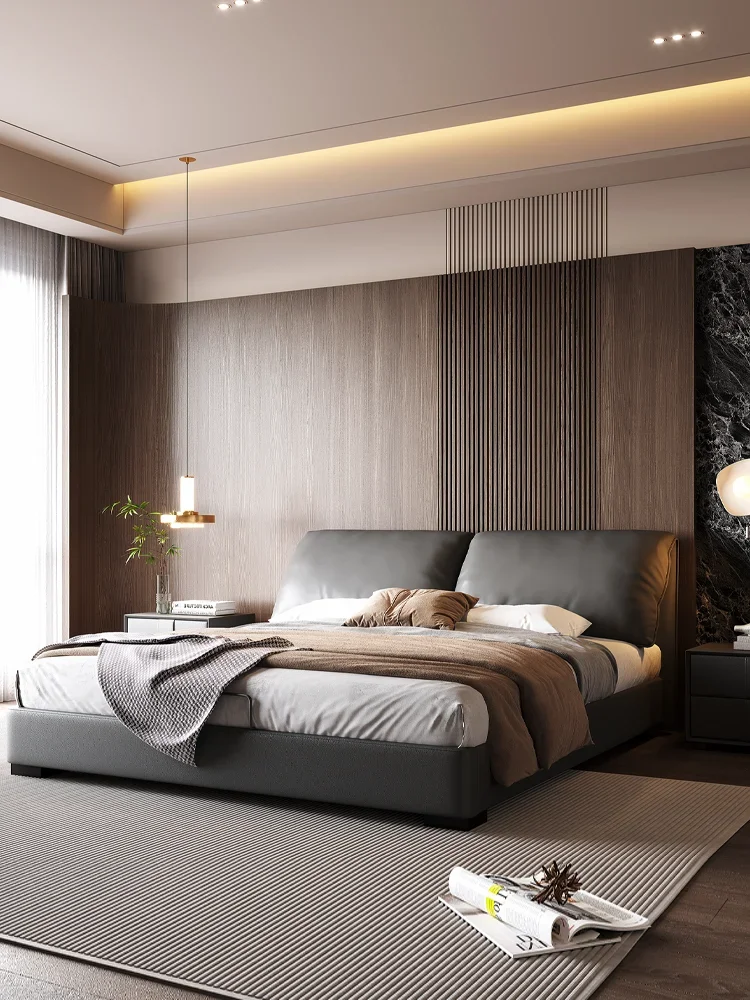 Master bedroom 1.8 meters double bed  modern high-end 2.2 meters double bed elephant ears leather