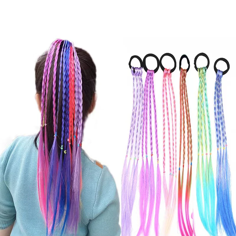 New Girls Colorful Wigs Ponytail Headbands Rubber Bands Colored Rope Hair Bands Headwear Kids Hair Accessories