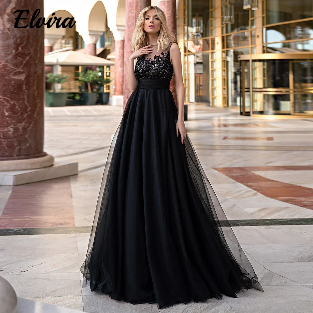 

Woman Black Evening Dress Formal Occasion Appliques A Line Party Gowns High Quality Custom Color Prom Vestido De Festa