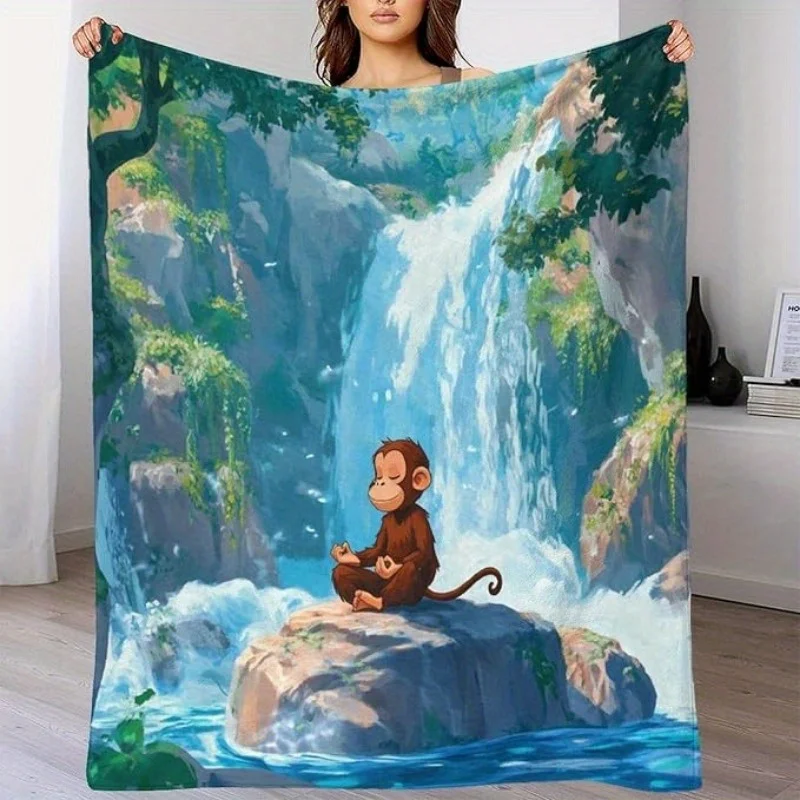 

Top Pick Waterfall Monkey Blanket - Knitted Polyester All-Season Home Travel Machine Washable Gift