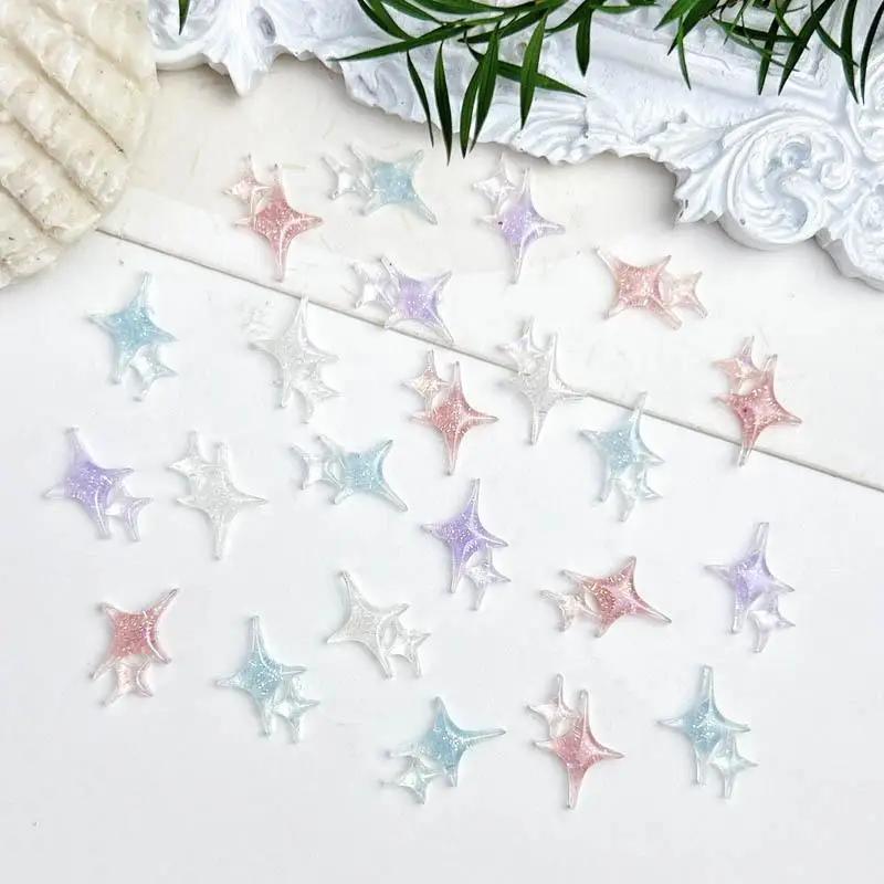 50pcs Luminous Macaron Color Four-pointed Star Nail Art Decorations 3D Cross Double Stars Nail Charms Accessories for DIY Nails