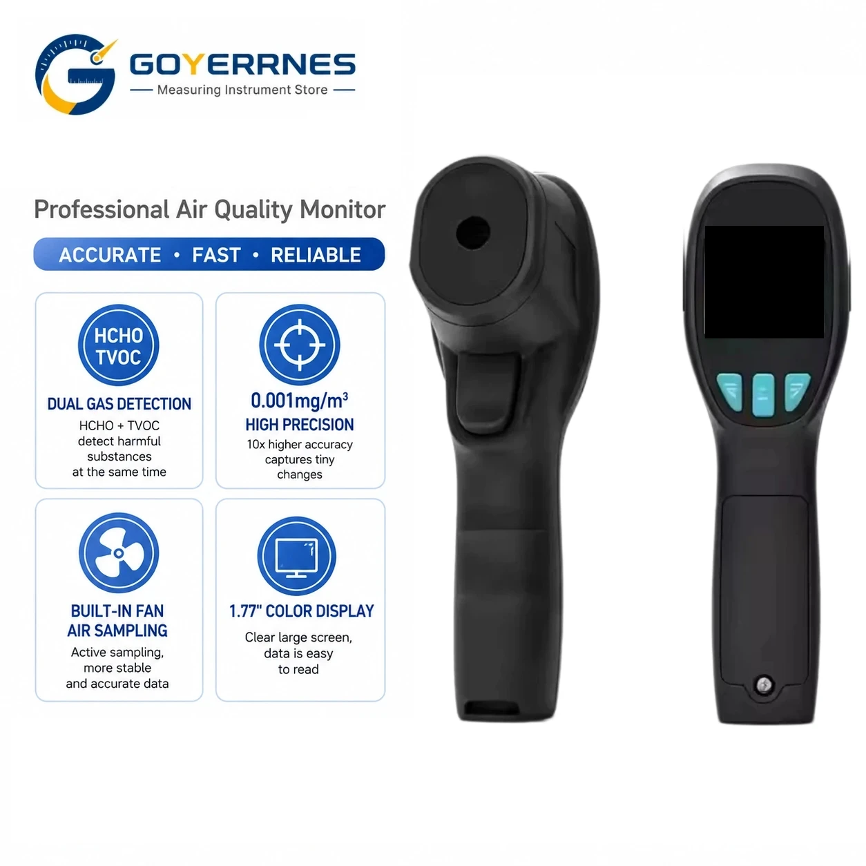 Formaldehyde Detector HCHO TVOC Tester 0.001mg/m3 Air Quality Monitor 1000 Data for Home Office Indoor Outdoor Car Use