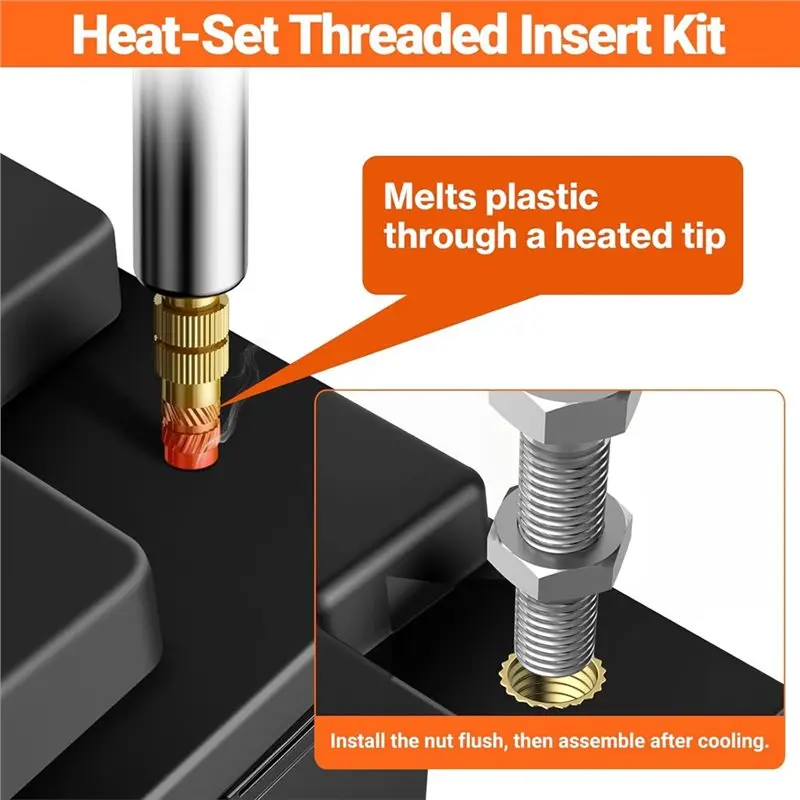 US Plug Heat-Set Insert Soldering Tip Set Includes M2, M3 M4, M5 M6 Screws And Nuts-A68E