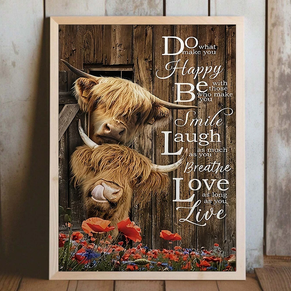 Highland Cattle and Red Poppy Wall Art, HD Canvas Print Poster, Suitable for Home, Living Room, Room Decoration Painting