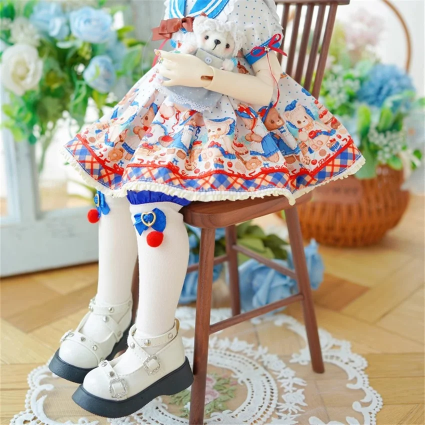 Urso irmã boneca sapatos, Cabeça Redonda Costura Rebites Fivela, BJD Boneca Acessórios, 1/4