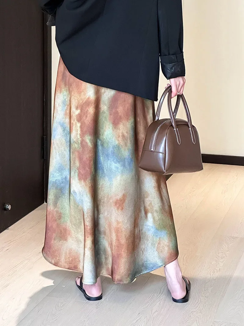 2024 Spring Summer New Women's Long Halo Dye Gradient Skirt Ladies Korean Dongdaemun High Quality Clothing JZ1586