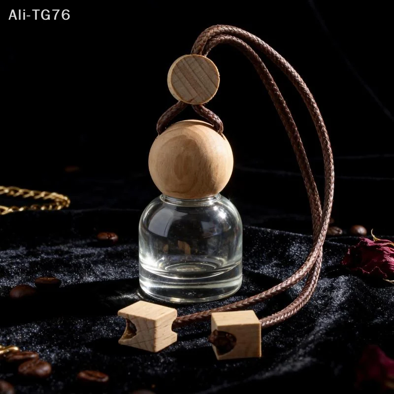 [P] 1Pcs Perfume Glass Bottle Empty Car Air Freshener Pendant With Wooden Caps Refillable Car Essential Oil Diffuser Bottle