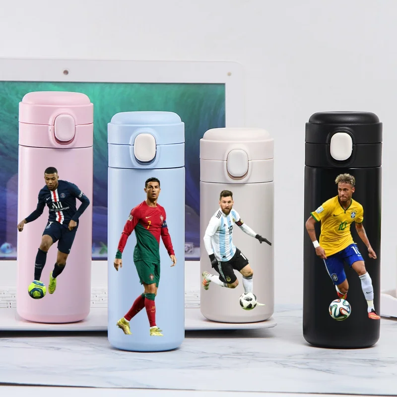 420ML Football Star Messi Ronaldo Neymar Stainless Steel Insulated Cup Large Capacity Anime Water Bottle Drinking Cup Student