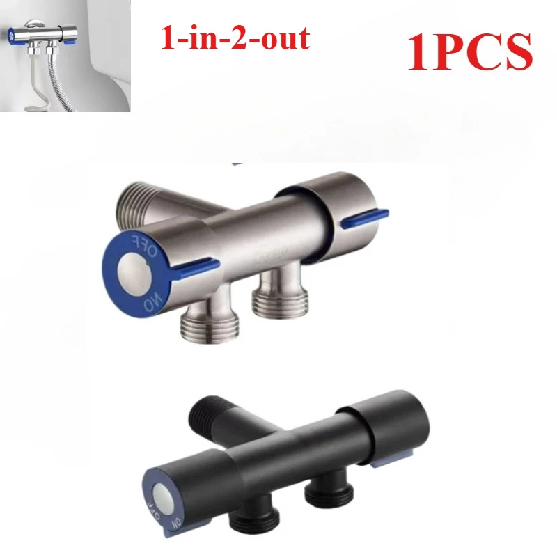 1PCS 1 in 2 Out Dual Control Angle Valve Stainless Steel Double Outlet Faucet for Washing Machine Toilet Bidet Hose Spray
