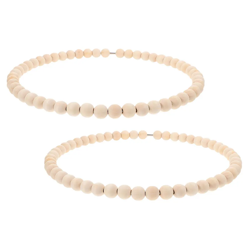 

2Pcs DIY Wood Bead Wreath 30cm Dream Catcher Hoop Stainless Steel Boho Rustic Floral Arrangement Home Party Decor