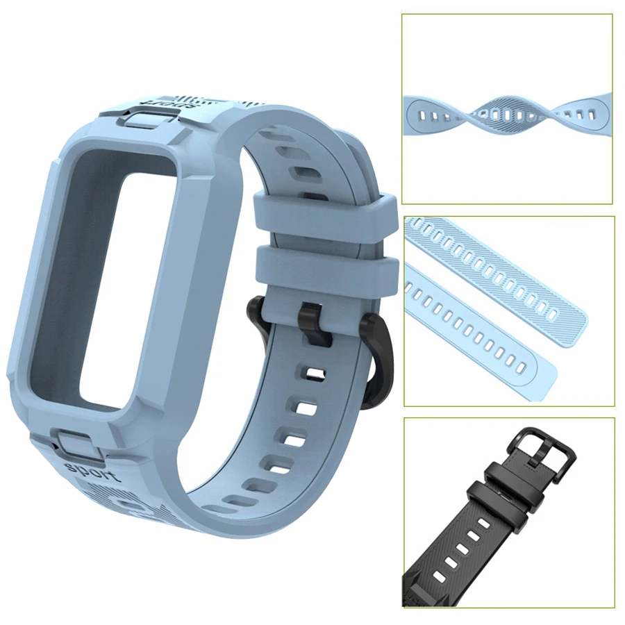 Hülle+Silikonarmband für Xiaomi Smart Mi Band 9 8 Active Zubehör Sport-Integriertes Armband Correa+Schutzhülle für Redmi Band 3 2 – Detail 4