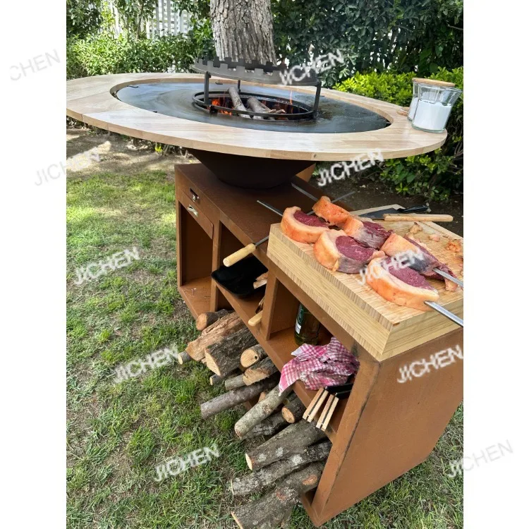100CM Diameter Weathering Steel Fire Pit Grill, Suitable for Backyard Weathering Steel Barbecues Fire Pits and Heavy-duty Grills