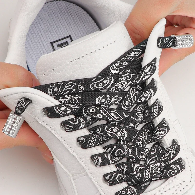 No Tie Shoe Laces Diamond Buckle Shoelaces Without Ties Sneakers Cashew Flower Flat Elastic Laces Shoelace for Shoes Accesories