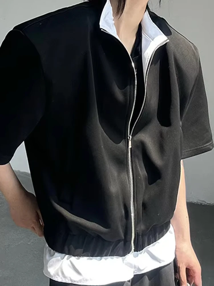 

Summer Short Sleeve Lapel Zip-up Cardigan 2025 Fashion Contrast Color Men Shirt Streetwear Daily Casual Men's Patchwork Shirts